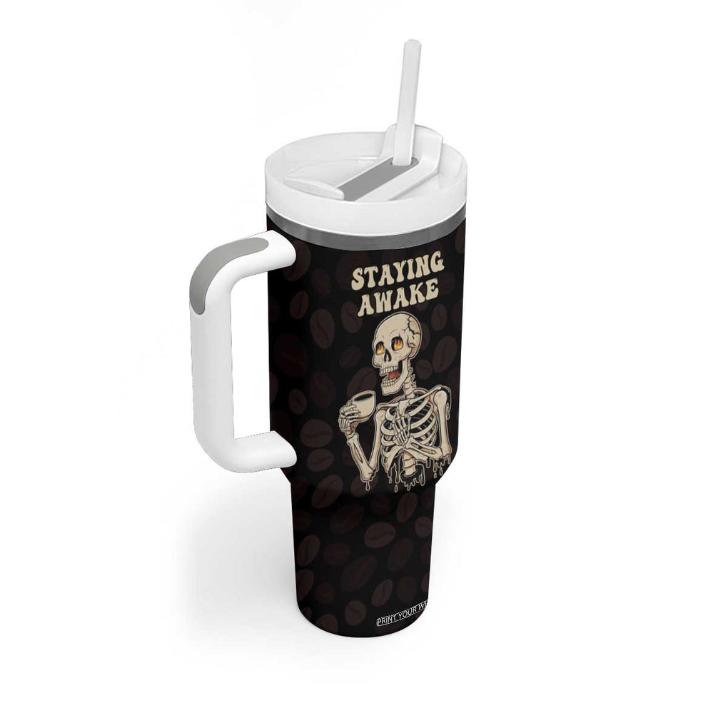 Funny Halloween Iced Coffee Tumbler With Handle Skeleton Drinking Coffee Coffee Caffeine Lover Coffee Brewer Staying Awake TB10 Print Your Wear