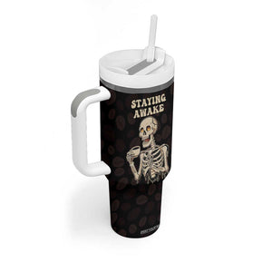 Funny Halloween Iced Coffee Tumbler With Handle Skeleton Drinking Coffee Coffee Caffeine Lover Coffee Brewer Staying Awake TB10 Print Your Wear