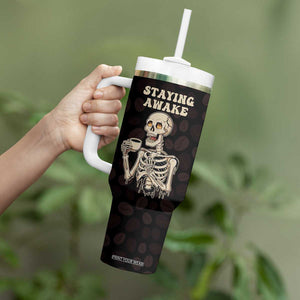 Funny Halloween Iced Coffee Tumbler With Handle Skeleton Drinking Coffee Coffee Caffeine Lover Coffee Brewer Staying Awake TB10 Print Your Wear