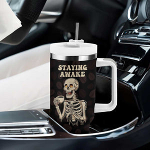 Funny Halloween Iced Coffee Tumbler With Handle Skeleton Drinking Coffee Coffee Caffeine Lover Coffee Brewer Staying Awake TB10 Print Your Wear
