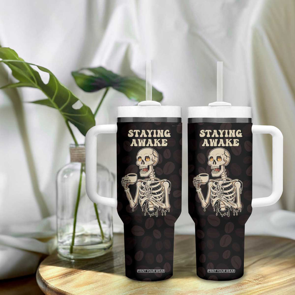 Funny Halloween Iced Coffee Tumbler With Handle Skeleton Drinking Coffee Coffee Caffeine Lover Coffee Brewer Staying Awake TB10 Print Your Wear
