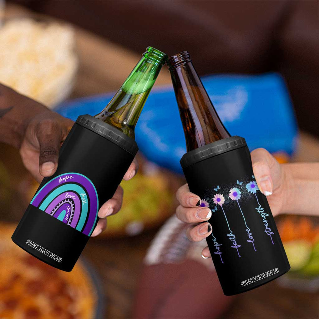 Suicide Prevention Awareness 4 in 1 Can Cooler Tumbler Hope Faith Love Strength Teal Purple Christian Sunflower TB10 Print Your Wear