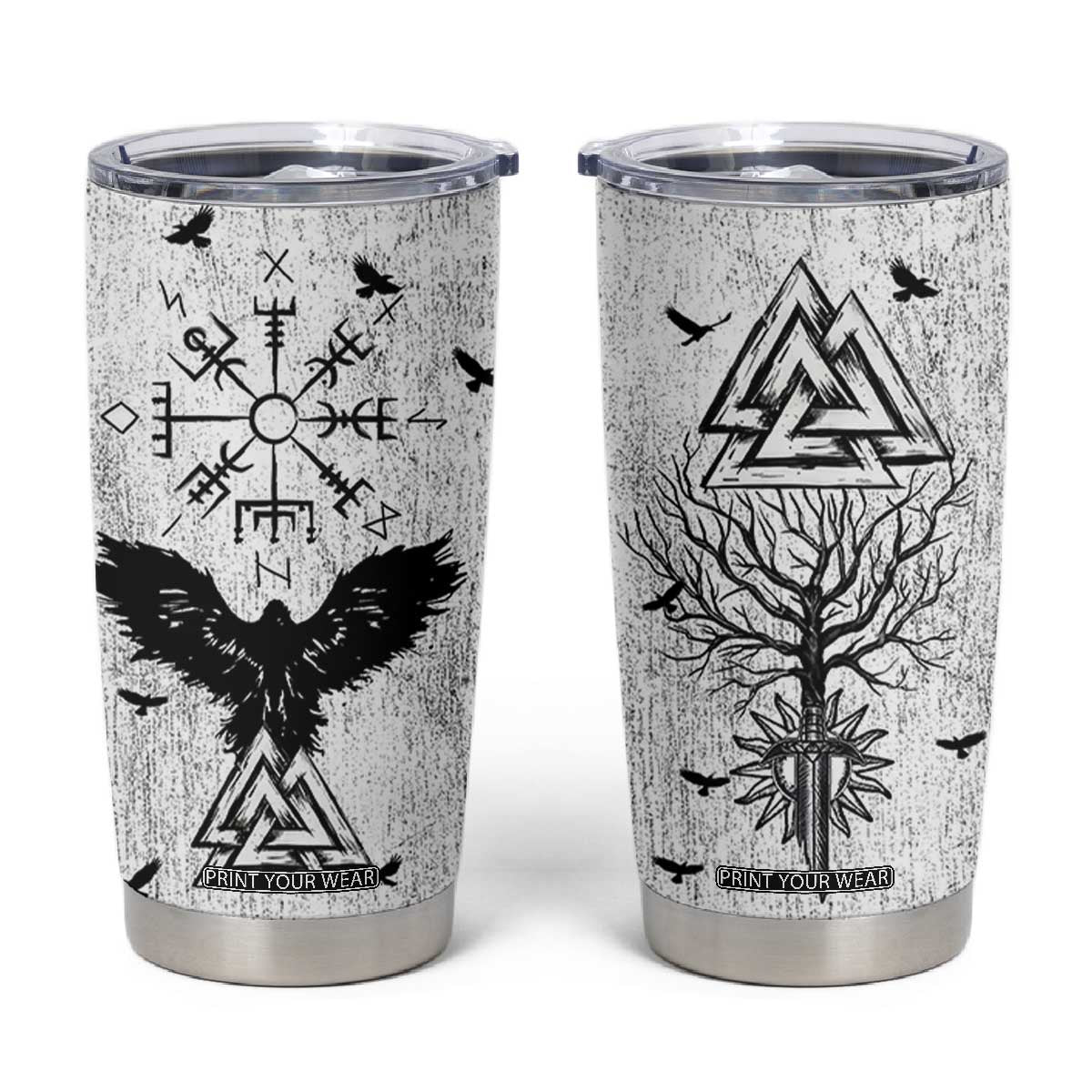 Viking Tumbler Cup Raven Celtic Gift For Men Dad Son TB10 Grey Print Your Wear