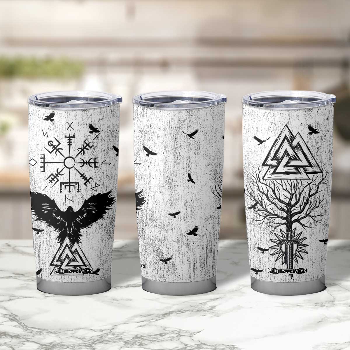 Viking Tumbler Cup Raven Celtic Gift For Men Dad Son TB10 Print Your Wear
