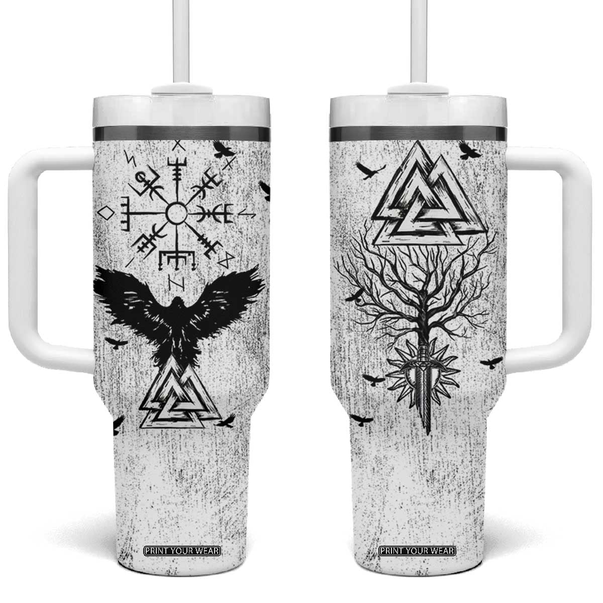 Viking Tumbler With Handle Raven Celtic Gift For Men Dad Son TB10 One Size: 40 oz Grey Print Your Wear