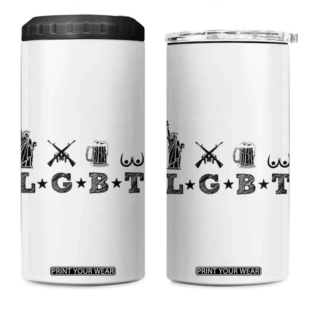 Funny LGBT 4 in 1 Can Cooler Tumbler Liberty Gun Beer Tits TB10 One Size: 16 oz White Print Your Wear