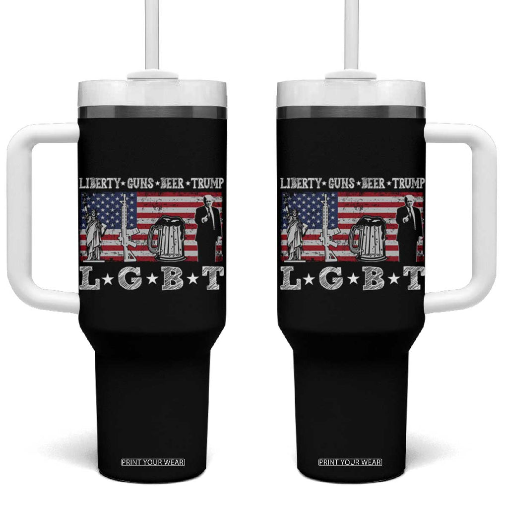 Funny LGBT Tumbler With Handle Liberty Guns Beer Trump American Flag TB10 One Size: 40 oz Black Print Your Wear