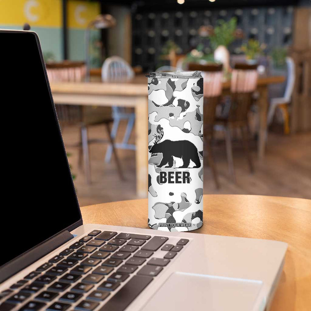 Funny Bear Beer Lovers Skinny Tumbler Camo Bear Hunting TB10 Print Your Wear