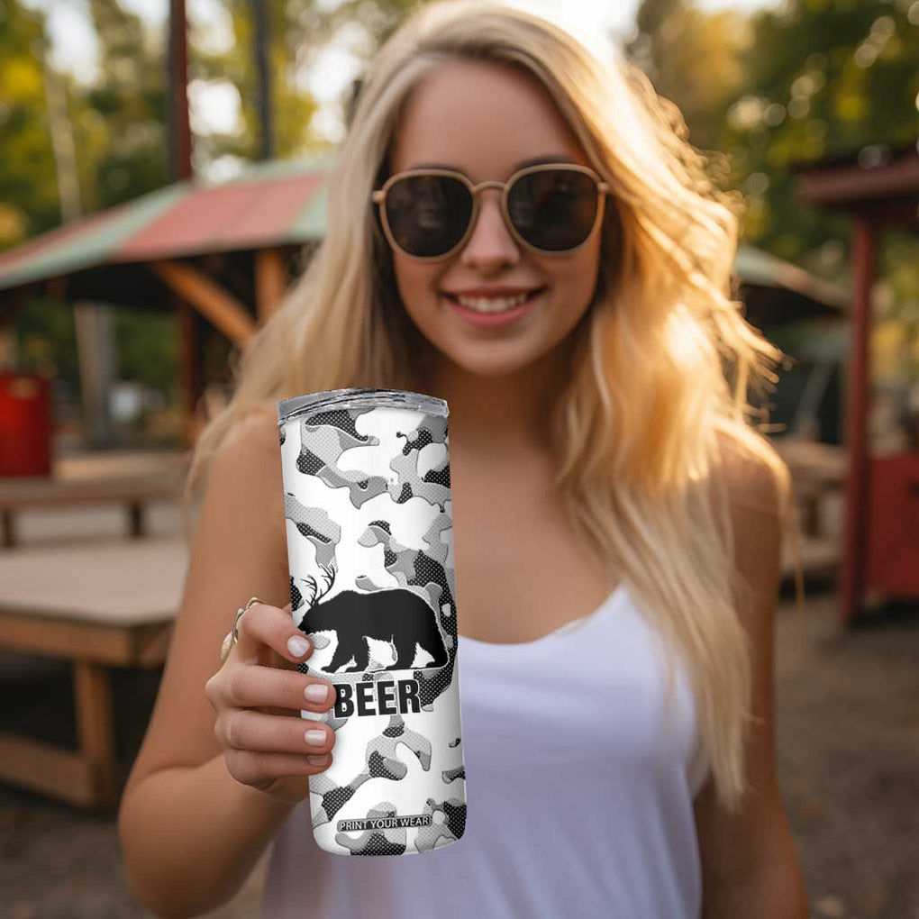 Funny Bear Beer Lovers Skinny Tumbler Camo Bear Hunting TB10 Print Your Wear