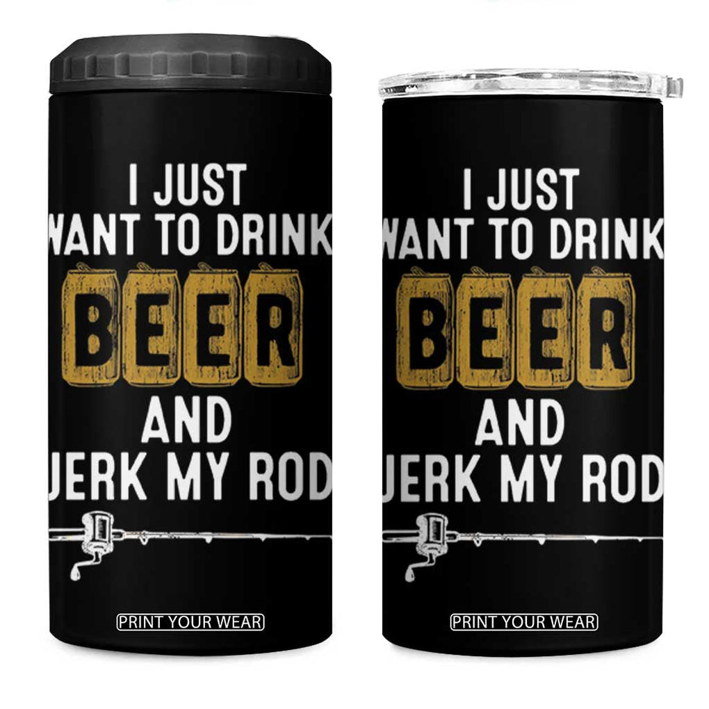 Beer Rod Fishing Lover 4 in 1 Can Cooler Tumbler Perfect Fishing Gift for Birthday TB10 One Size: 16 oz Black Print Your Wear