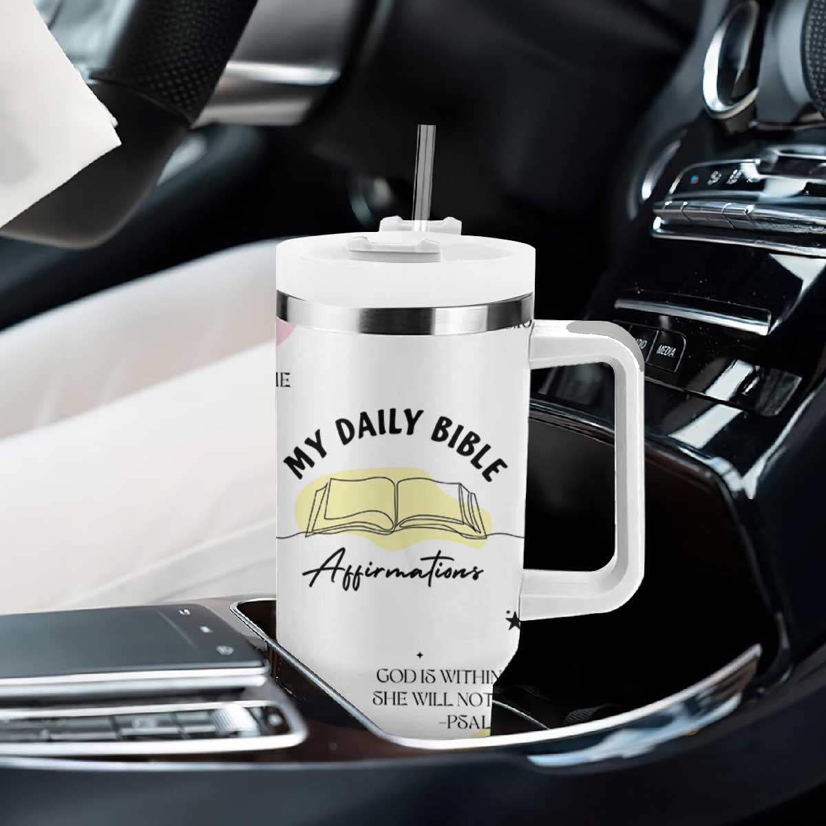 Daily Bible Affirmations Tumbler With Handle Christian Mental Health Encouraging Gift TB10 Print Your Wear