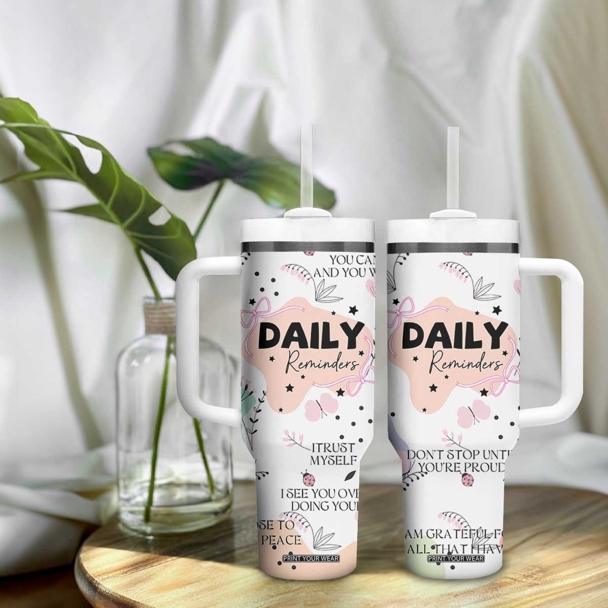 Daily Reminders Tumbler With Handle Self Care Mental Health Positive Daily Affirmations Gifts TB10 Print Your Wear