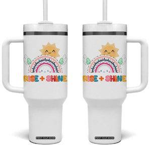 Motivation Gifts Tumbler With Handle Rise And Shine TB10 One Size: 40 oz White Print Your Wear