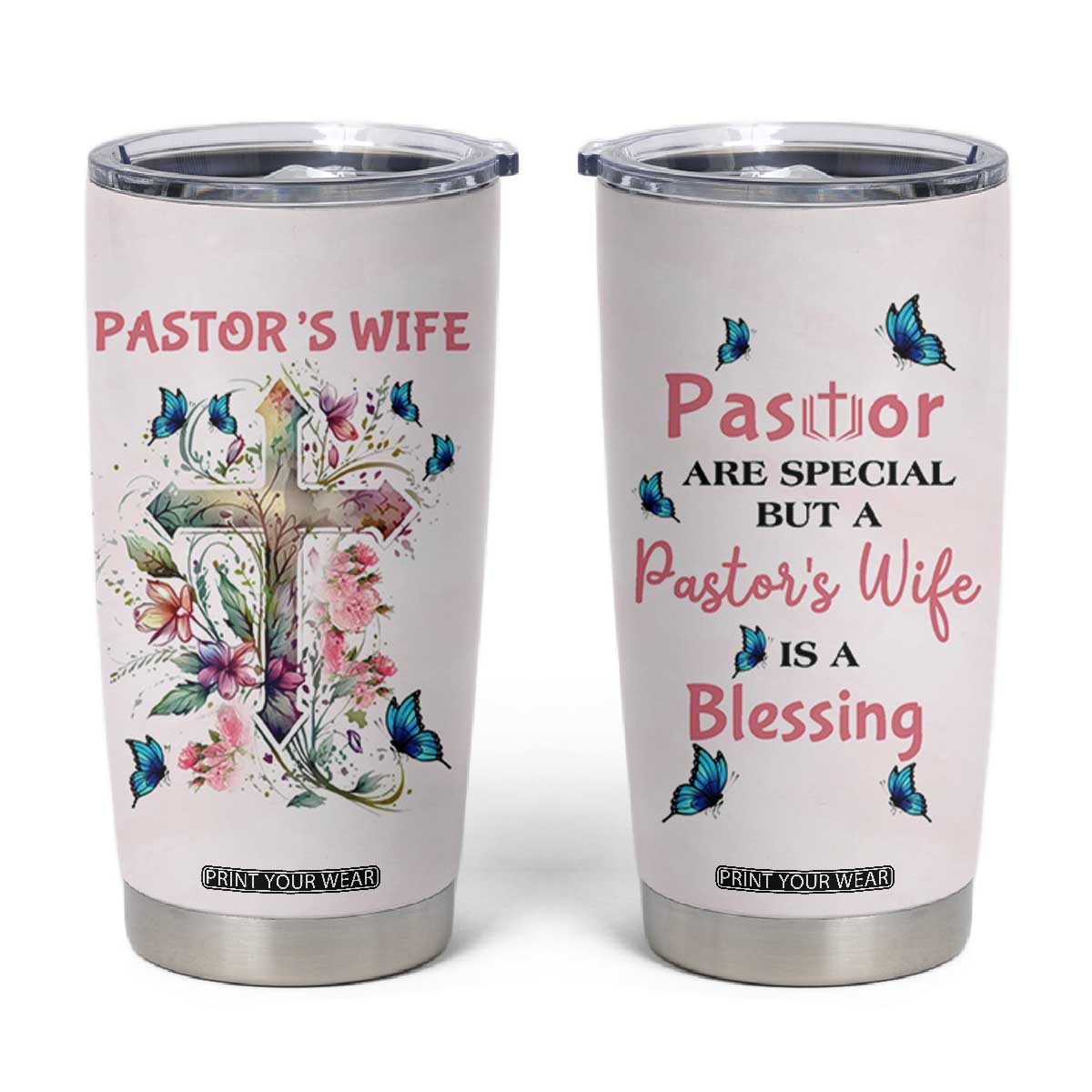 Pastor Wife Appreciation Gifts Tumbler Cup Pastors Wives Gifts Christian Flower Cross TB10 Pink Print Your Wear