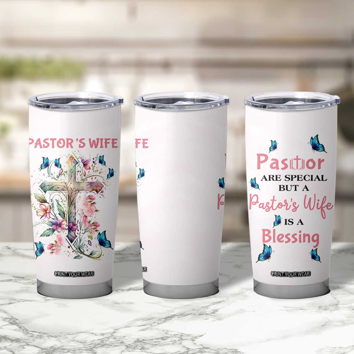Pastor Wife Appreciation Gifts Tumbler Cup Pastors Wives Gifts Christian Flower Cross TB10 Print Your Wear