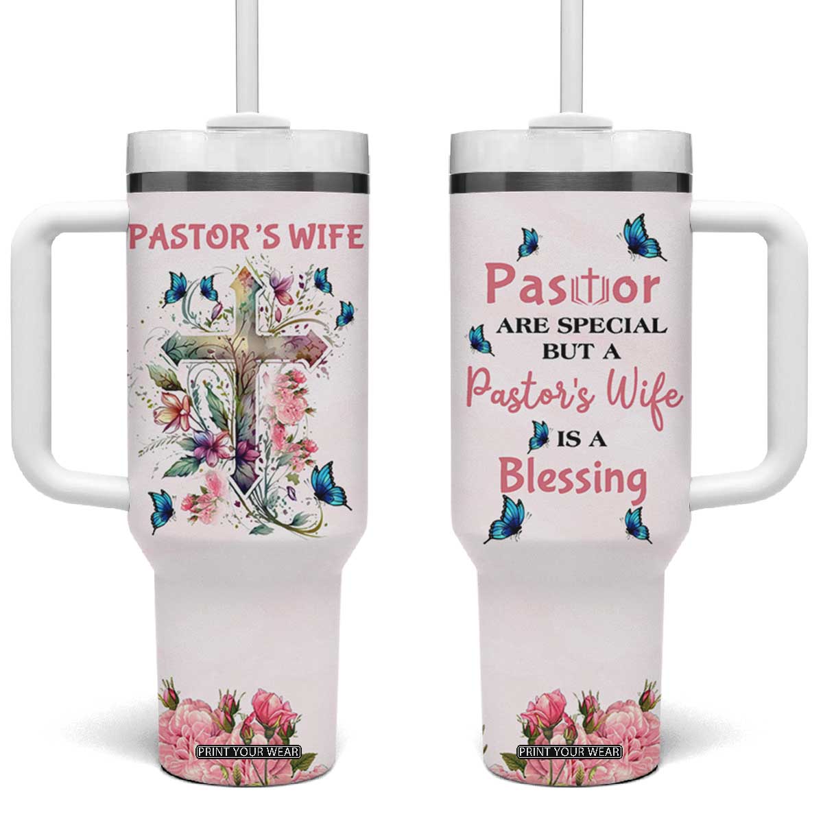 Pastor Wife Appreciation Gifts Tumbler With Handle Pastors Wives Gifts Christian Flower Cross TB10 One Size: 40 oz Pink Print Your Wear