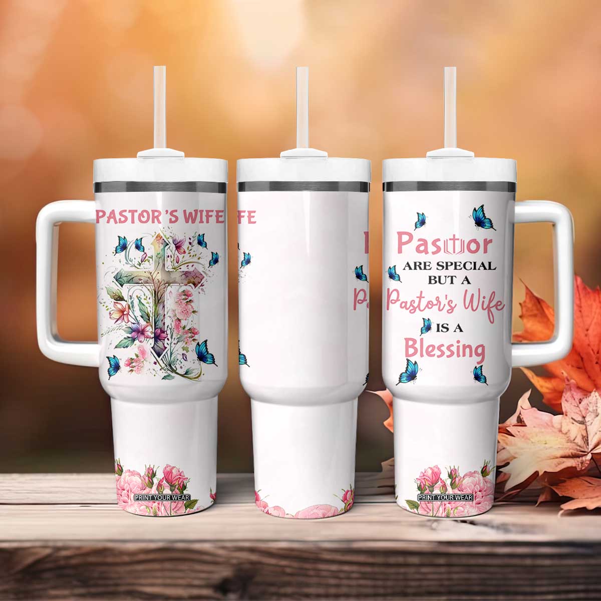 Pastor Wife Appreciation Gifts Tumbler With Handle Pastors Wives Gifts Christian Flower Cross TB10 Print Your Wear