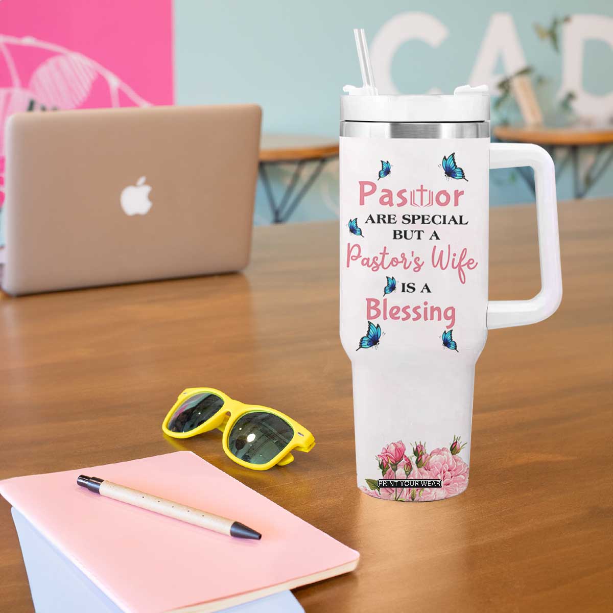 Pastor Wife Appreciation Gifts Tumbler With Handle Pastors Wives Gifts Christian Flower Cross TB10 Print Your Wear