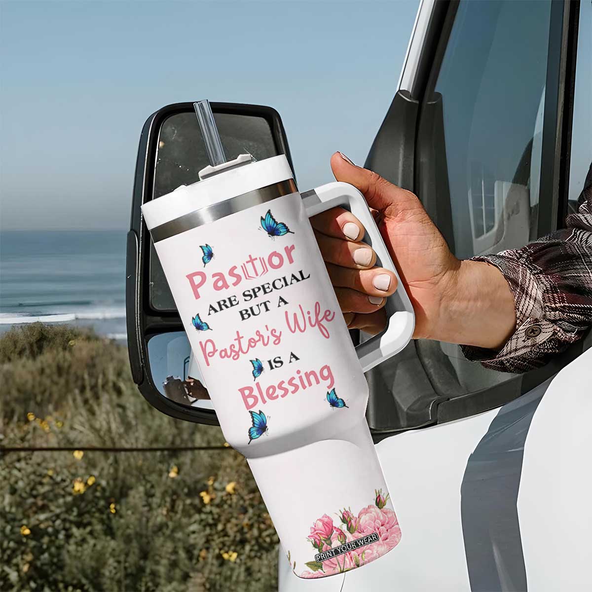 Pastor Wife Appreciation Gifts Tumbler With Handle Pastors Wives Gifts Christian Flower Cross TB10 Print Your Wear