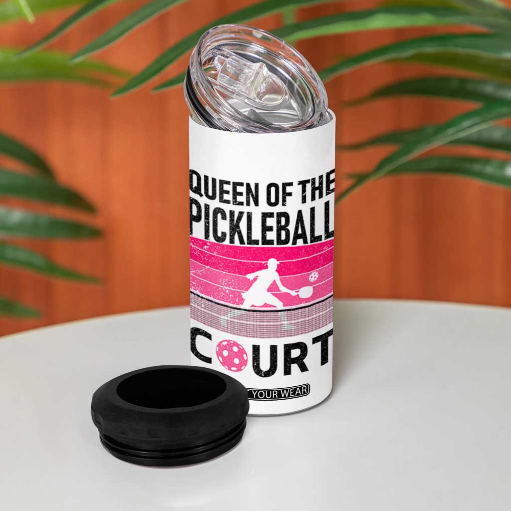 Pickleball Gifts For Women 4 in 1 Can Cooler Tumbler Queen Of The Court Pink Pickle Ball Lovers Player Coach TB10 Print Your Wear