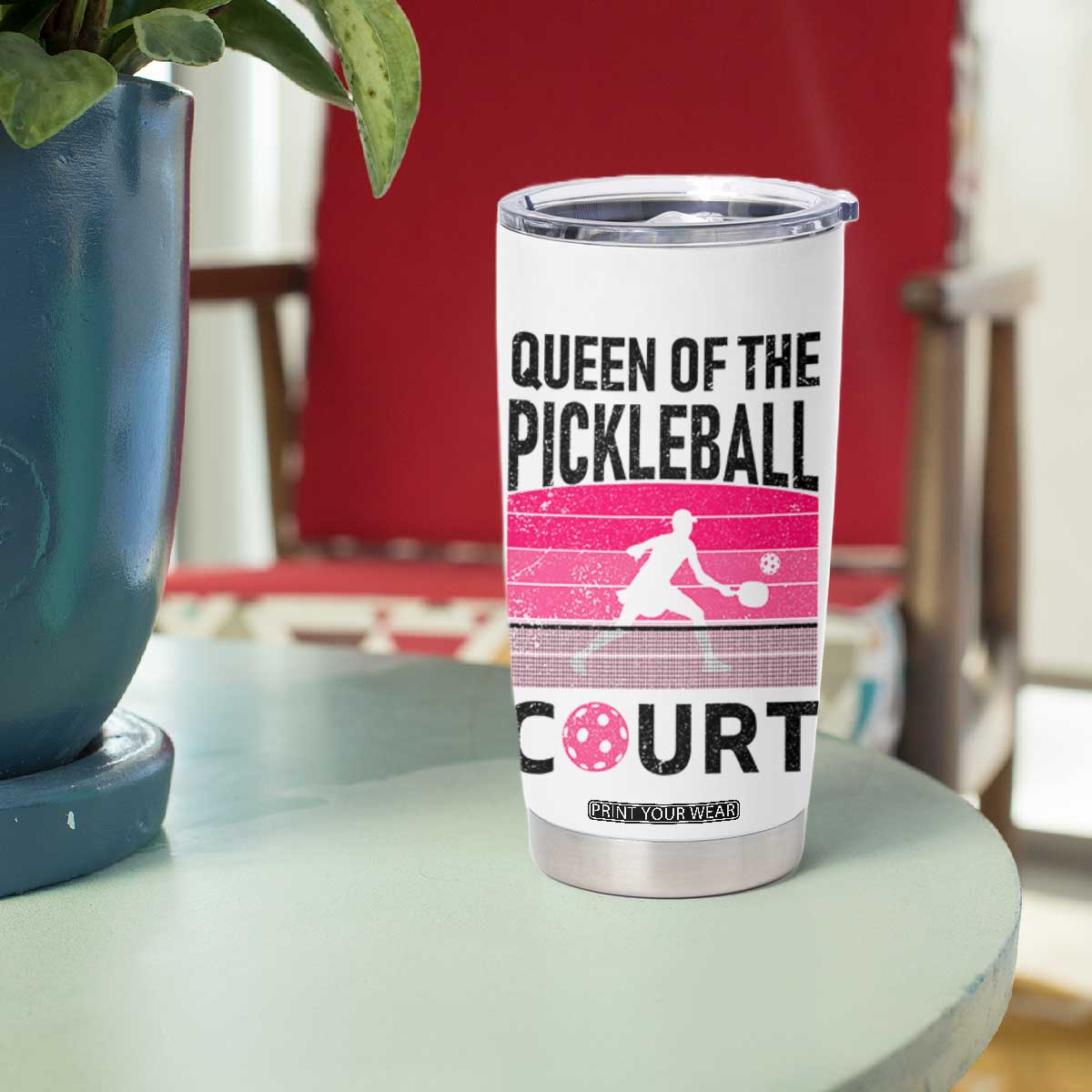 Pickleball Gifts For Women Tumbler Cup Queen Of The Court Pink Pickle Ball Lovers Player Coach TB10 Print Your Wear
