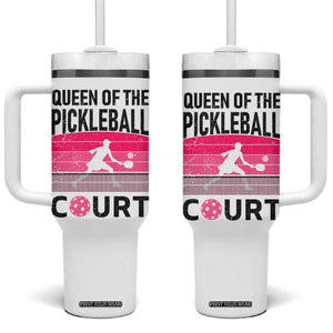 Pickleball Gifts For Women Tumbler With Handle Queen Of The Court Pink Pickle Ball Lovers Player Coach TB10 One Size: 40 oz White Print Your Wear