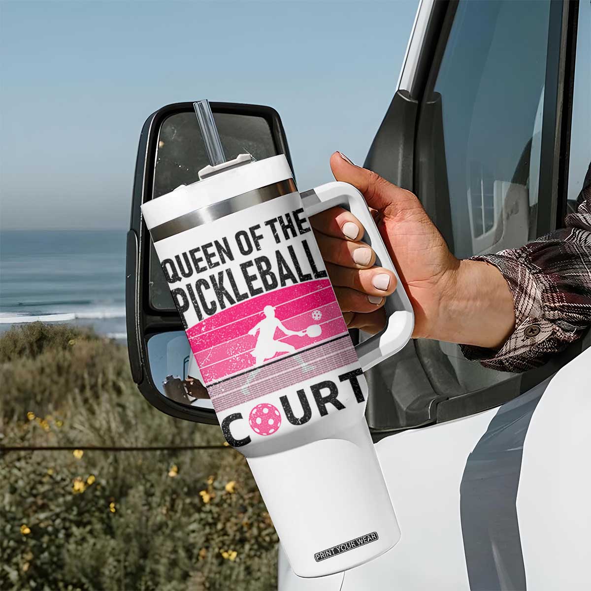 Pickleball Gifts For Women Tumbler With Handle Queen Of The Court Pink Pickle Ball Lovers Player Coach TB10 Print Your Wear