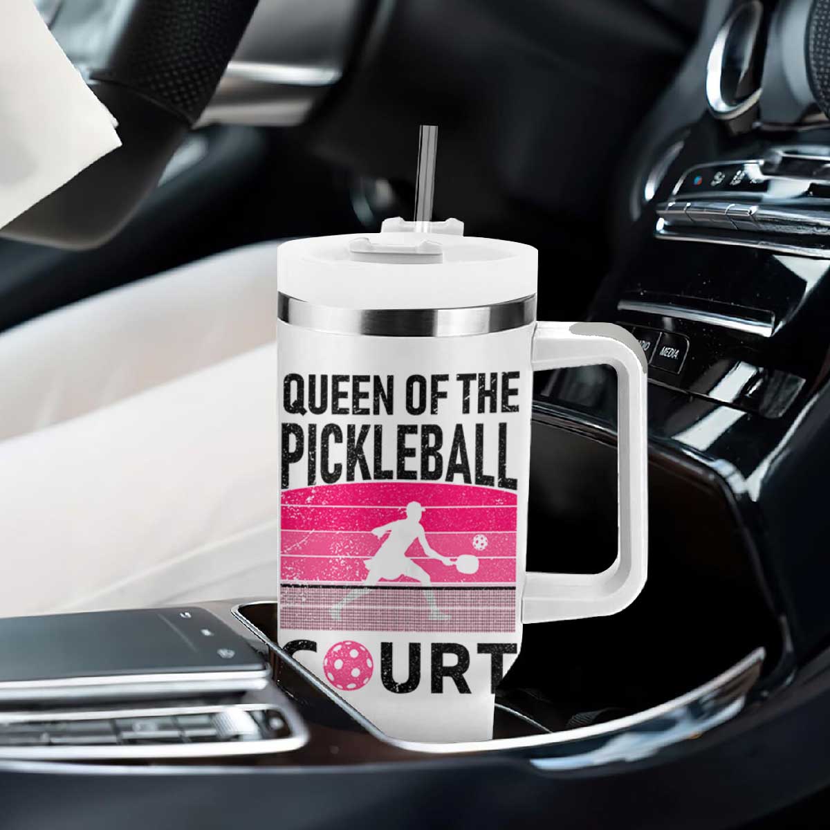 Pickleball Gifts For Women Tumbler With Handle Queen Of The Court Pink Pickle Ball Lovers Player Coach TB10 Print Your Wear
