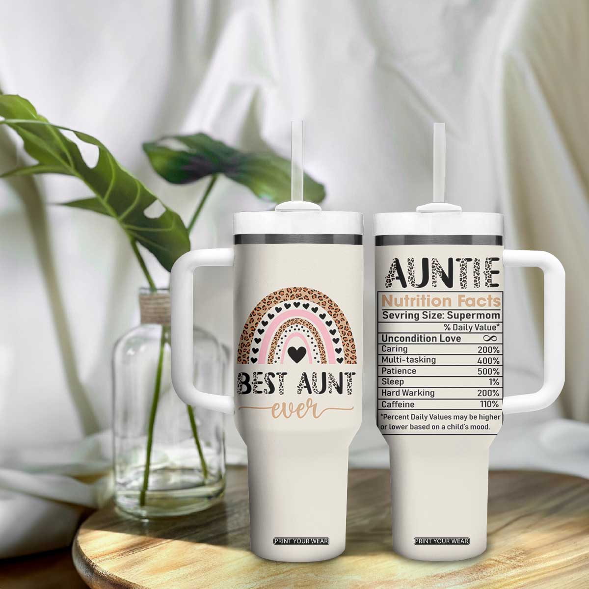Gift For Aunt Tumbler With Handle Best Aunt Ever Leopard Print TB10 Print Your Wear