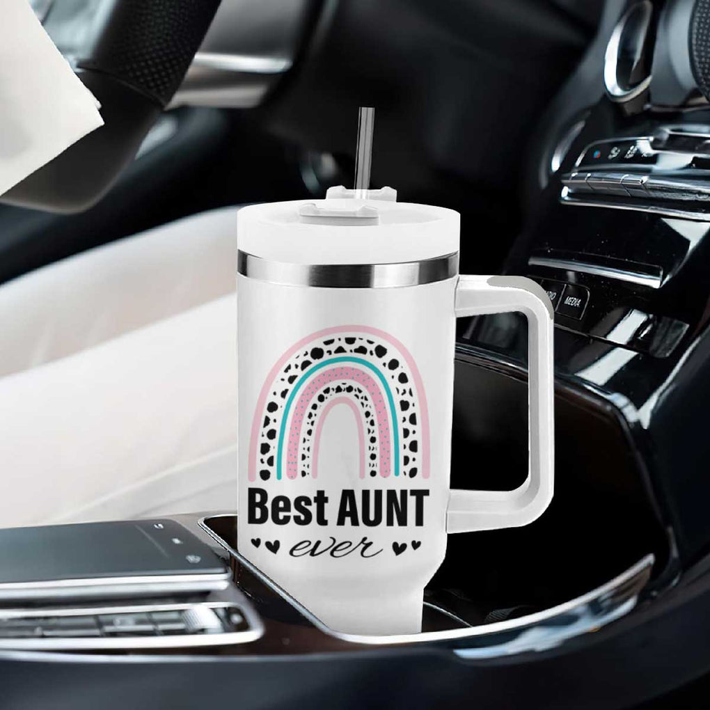 Best Aunt Ever Tumbler with Handle - Travel Drinkware with Rainbow Design - Gift for Aunts TB10 Print Your Wear
