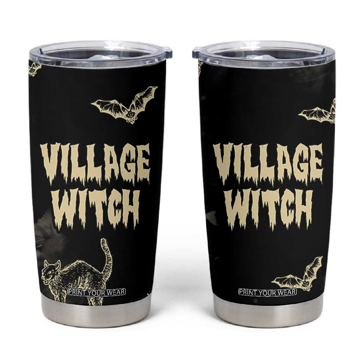 Witch Cat Tumbler Cup Witchy Vibes Halloween Black Cat Lover Gifts TB10 Black Print Your Wear