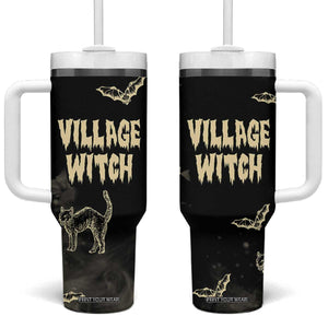 Witch Cat Tumbler With Handle Witchy Vibes Halloween Black Cat Lover Gifts TB10 One Size: 40 oz Black Print Your Wear