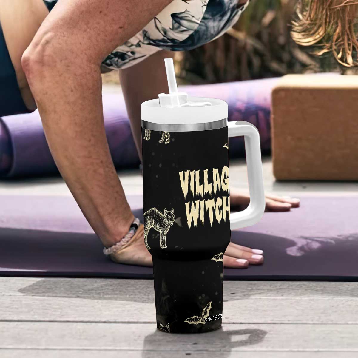 Witch Cat Tumbler With Handle Witchy Vibes Halloween Black Cat Lover Gifts TB10 Print Your Wear