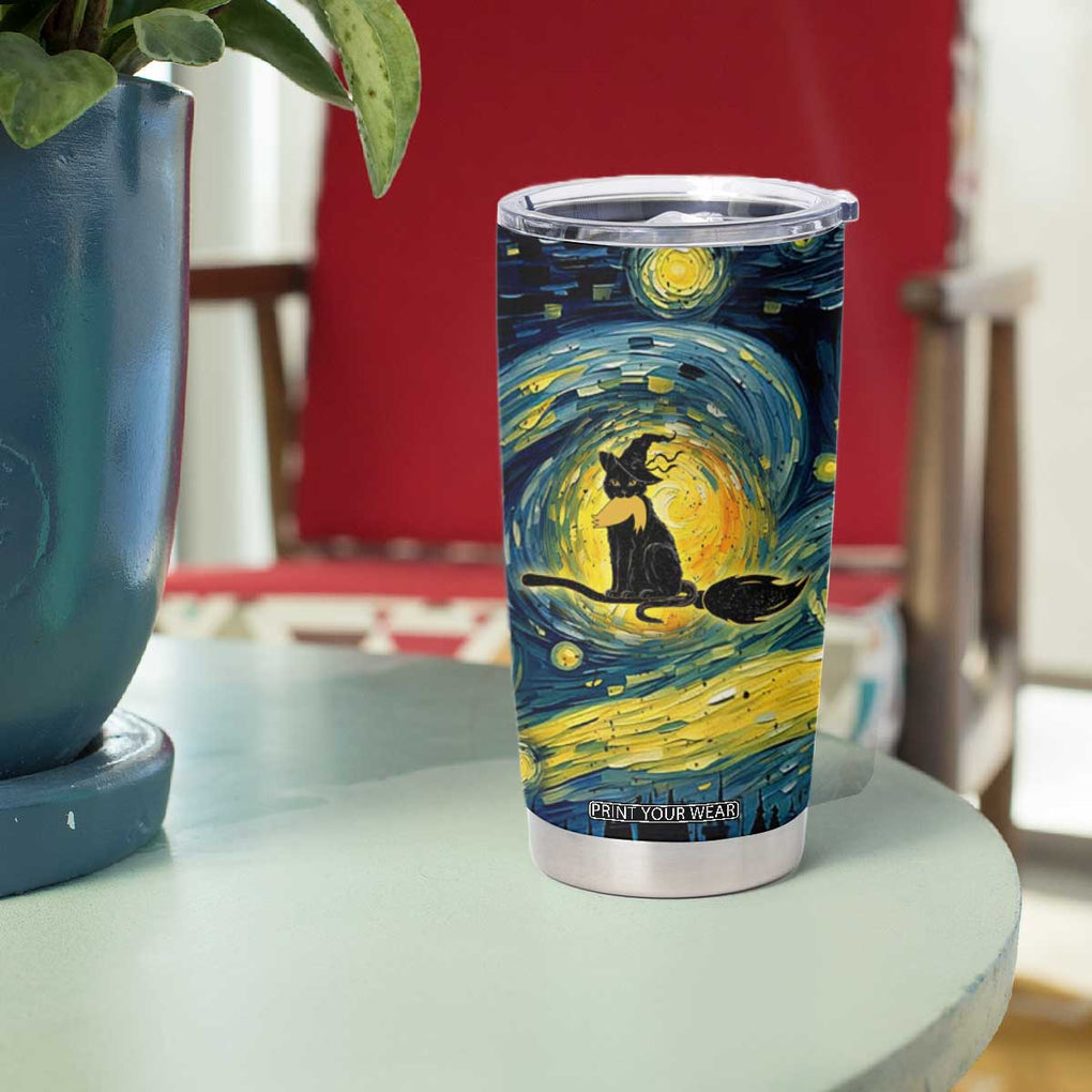 Halloween Kamala Harris 2024 Tumbler Cup Wichy Vibes Starry Night Funny Black Cat Lady With Chucks Trump Hair TB10 Print Your Wear