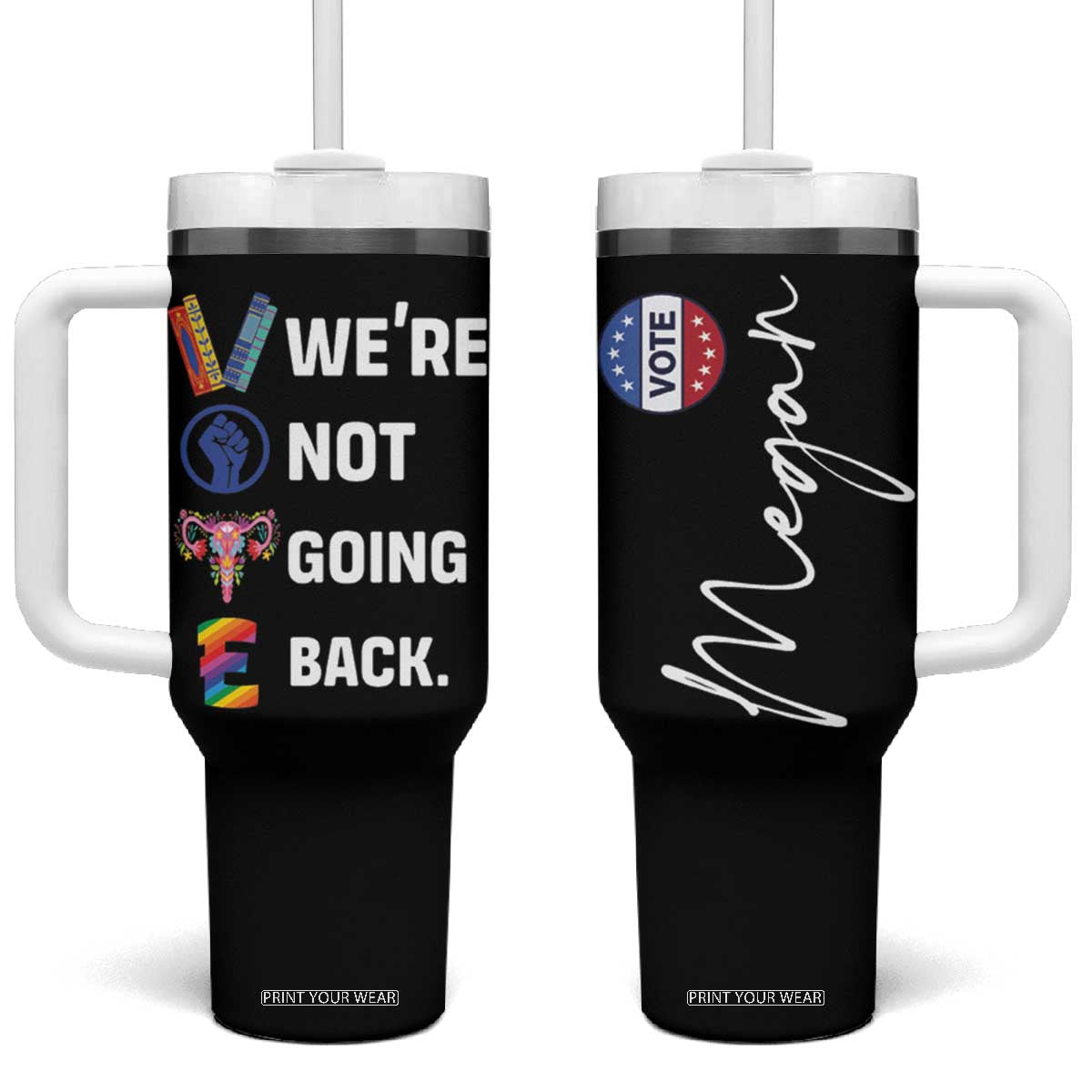 Personalized Harris Walz 2024 Tumbler With Handle Custom Name Were Not Going Back Support Madam President TB10 One Size: 40 oz Black Print Your Wear