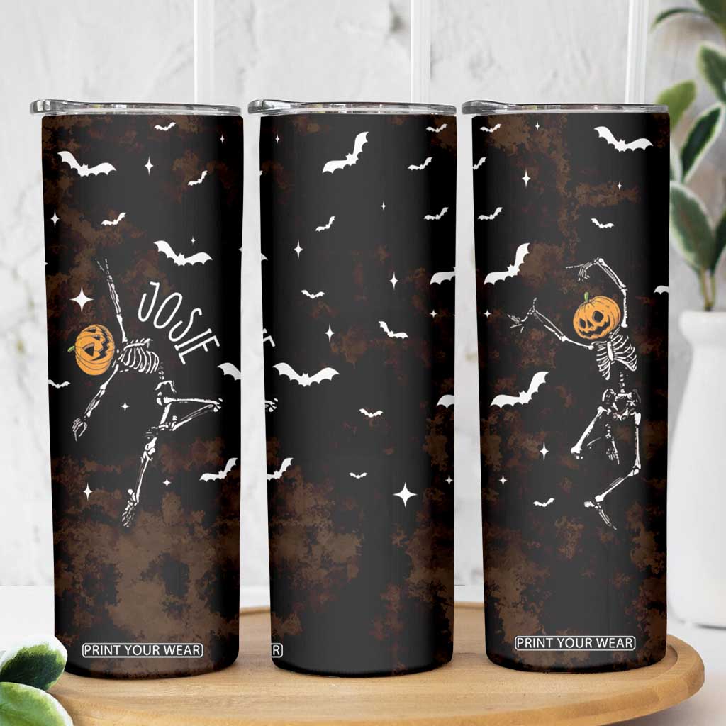 Personalized Halloween Dancing Skeleton Skinny Tumbler Custom Name Coffee Lover Spooky Season Gift TB10 Print Your Wear