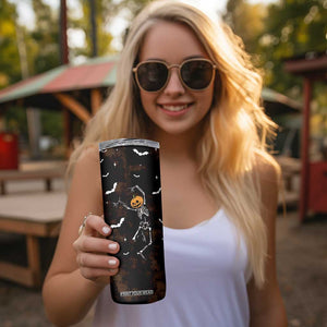 Personalized Halloween Dancing Skeleton Skinny Tumbler Custom Name Coffee Lover Spooky Season Gift TB10 Print Your Wear