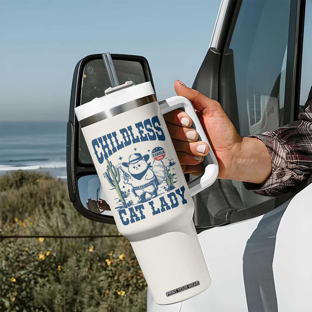 Childless Cat Ladies For Kamala Harris 2024 Tumbler With Handle Funny Cowboy Cat Gifts for Pet Lovers TB10 Print Your Wear