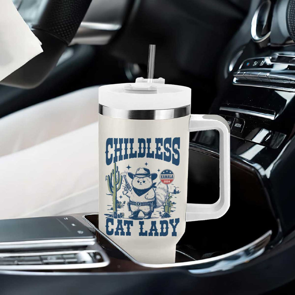 Childless Cat Ladies For Kamala Harris 2024 Tumbler With Handle Funny Cowboy Cat Gifts for Pet Lovers TB10 Print Your Wear