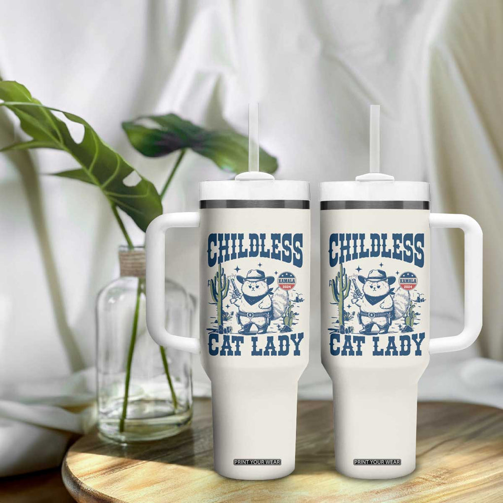 Childless Cat Ladies For Kamala Harris 2024 Tumbler With Handle Funny Cowboy Cat Gifts for Pet Lovers TB10 Print Your Wear