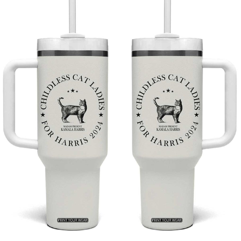 Childless Cat Ladies For Kamala Harris 2024 Tumbler With Handle Cat Gifts TB10 One Size: 40 oz Cream Print Your Wear