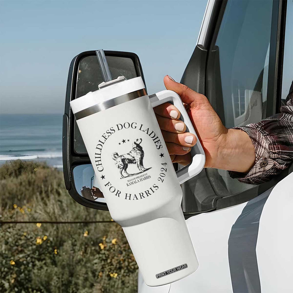 Childless Dog Ladies For Kamala Harris 2024 Tumbler With Handle Madam President Golden Mama Gifts for Pet Lovers TB10 Print Your Wear