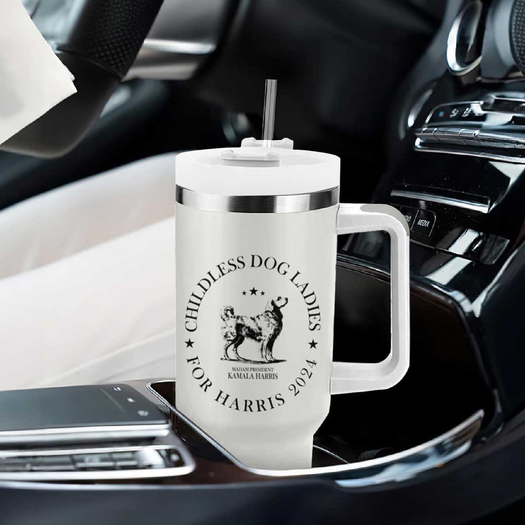 Childless Dog Ladies For Kamala Harris 2024 Tumbler With Handle Madam President Golden Mama Gifts for Pet Lovers TB10 Print Your Wear