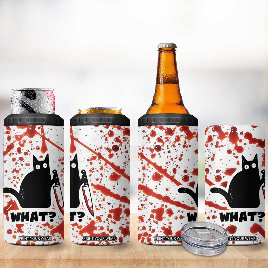 Funny Black Cat What 4 in 1 Can Cooler Tumbler Murderous Cat Holding Knife Halloween Costume Killer TB10 Print Your Wear