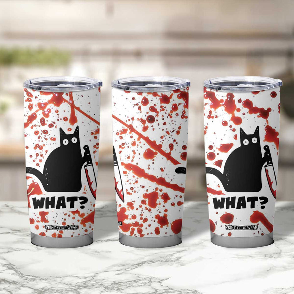 Funny Black Cat What Tumbler Cup Murderous Cat Holding Knife Halloween Costume Killer TB10 Print Your Wear