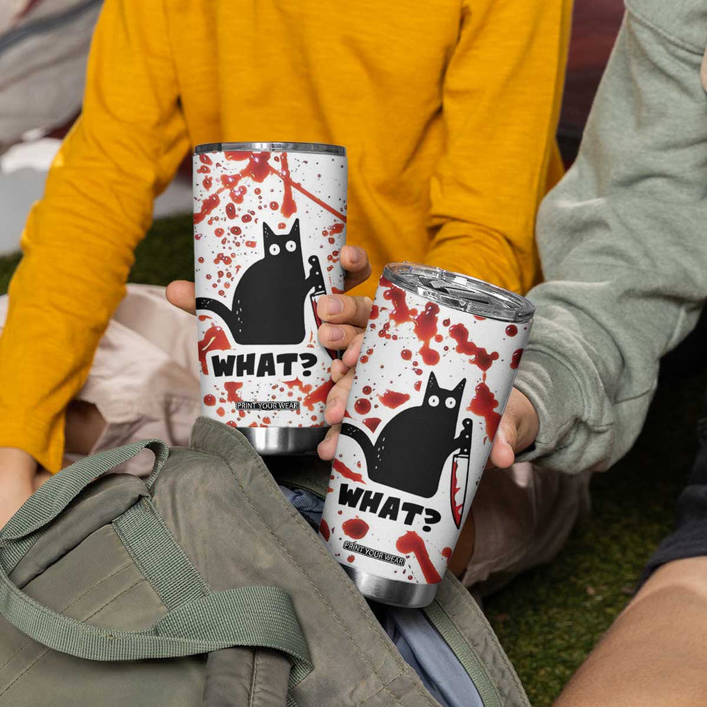 Funny Black Cat What Tumbler Cup Murderous Cat Holding Knife Halloween Costume Killer TB10 Print Your Wear