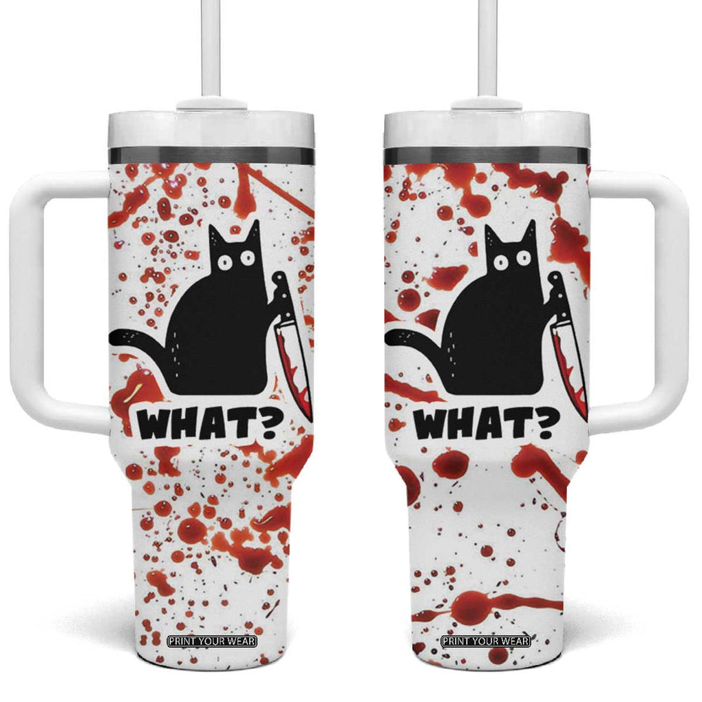 Funny Black Cat What Tumbler With Handle Murderous Cat Holding Knife Halloween Costume Killer TB10 One Size: 40 oz White Print Your Wear