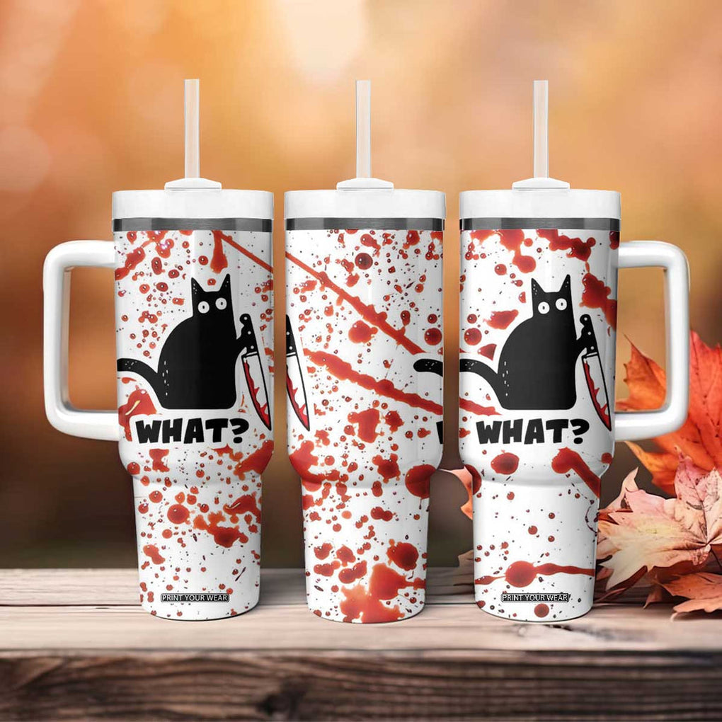 Funny Black Cat What Tumbler With Handle Murderous Cat Holding Knife Halloween Costume Killer TB10 Print Your Wear