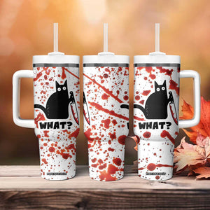 Funny Black Cat What Tumbler With Handle Murderous Cat Holding Knife Halloween Costume Killer TB10 Print Your Wear