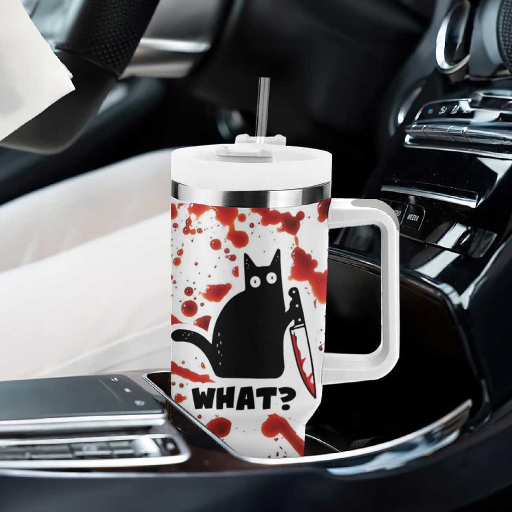 Funny Black Cat What Tumbler With Handle Murderous Cat Holding Knife Halloween Costume Killer TB10 Print Your Wear